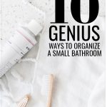 10 Genius Ways to Organize a Small Bathroom, two wooden toothbrushes and toothpaste on a linen towel in a tiny bathroom
