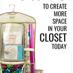 How to Create More Space in Your Closet Today, Clutter Keeper® hanging gift wrap storage organizer filled with gift wrap, bows and ribbons.