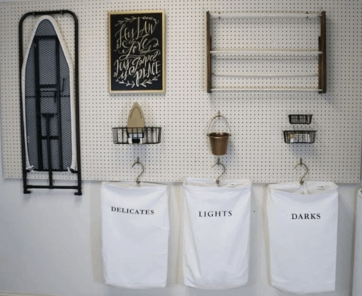 Hang up things on a pegboard in the laundry room