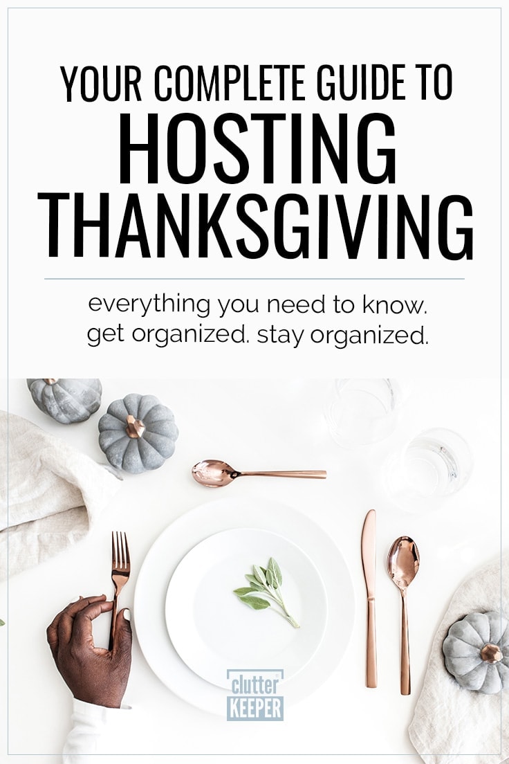 Your Complete Guide to Hosting Thanksgiving. Everything you need to know. Get organized. Stay organized. A woman's hand setting a table for Thanksgiving