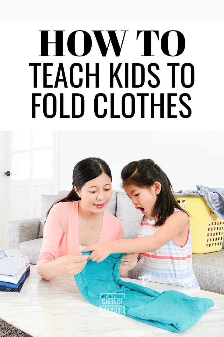 How to Teach Kids to Fold Clothes, mother showing child how to fold laundry.