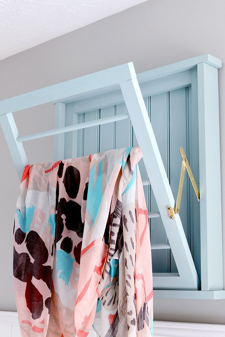 A drying rack that can be folded up against the wall