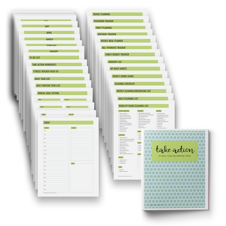 Take Action Printables Binder - 35+ Home Organization Worksheets and Checklists